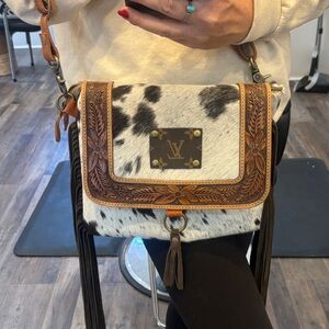 Brown and White Designer Crossbody Bag